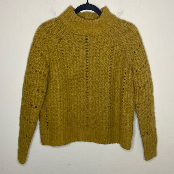 Madewell Women’s Pointelle Mock Neck Pullover Sweater in Yellow Size XS - Picture 2 of 8